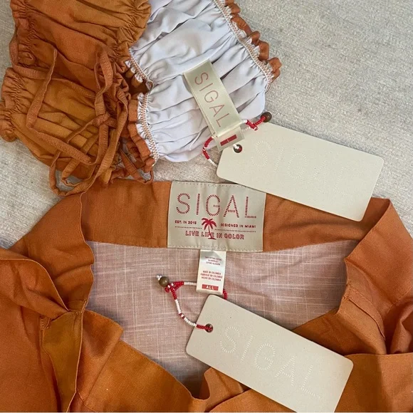 Anthropologie SIGAL Wrap Circle Skirt with Ruched Bandeau Top set in orange - L - Picture 11 of 11